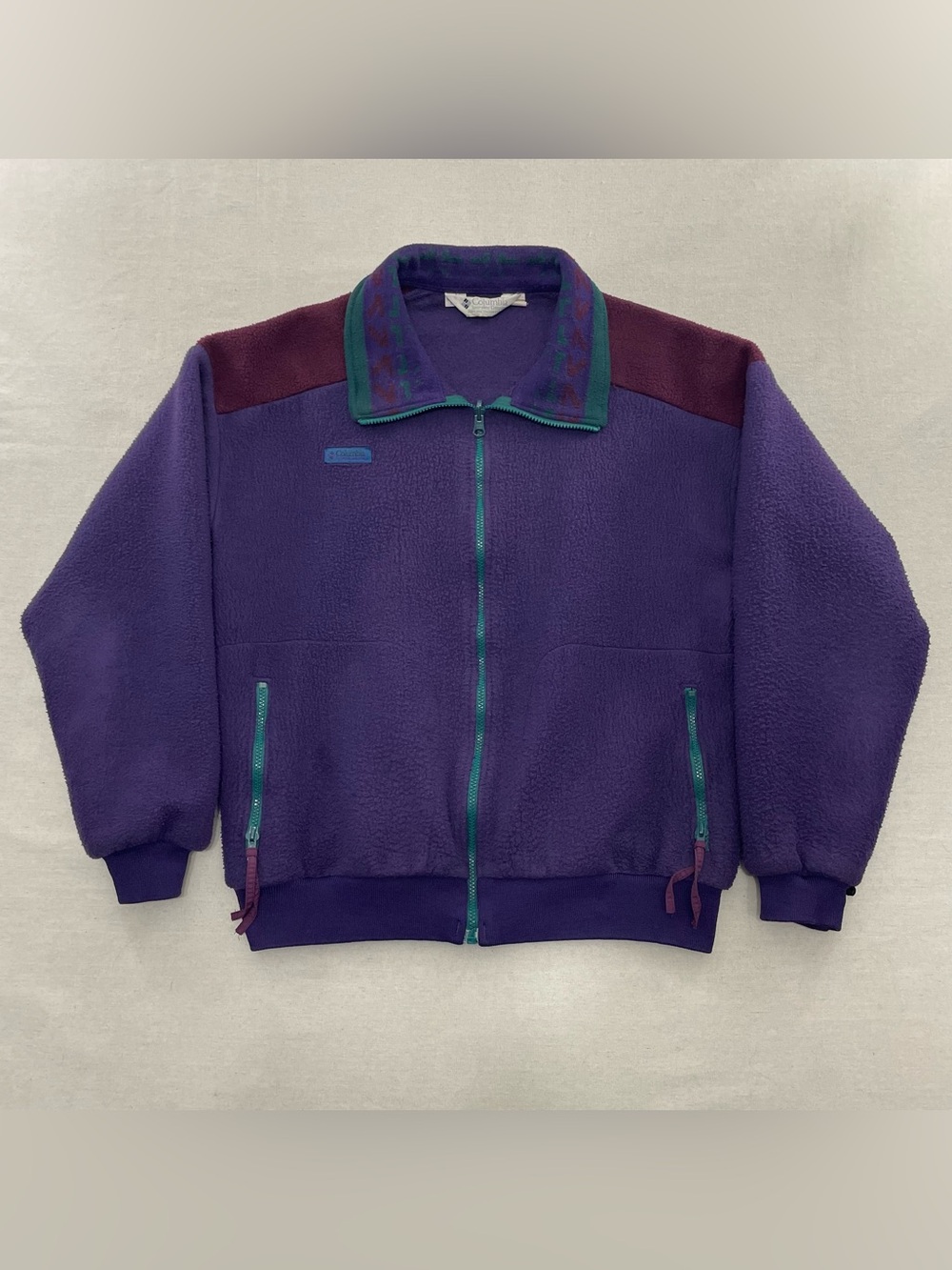Vintage Columbia Full Zip Fleece Jacket Men’s Size Large Purple Retro Aztec USA